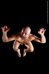 Nude Man White Muscular Bald Hyper angle poses Realistic